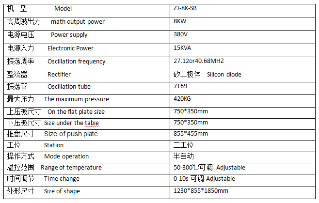 摩托車擋風膠高周波熔接機參數(shù) 摩托車擋風膠高周波熔接機參數(shù)